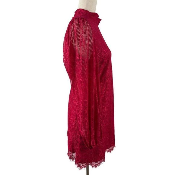 Anthropologie Maeve Open Back Lace Mini Dress Raspberry 12 Pockets Romantic Date - Picture 7 of 16